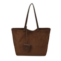 Bolso tote grande de ante marrón oscuro con tirantes finos y elegante colgante decorativo - 46*16.5*27 / Marrón