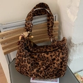 Large leopard print crossbody bag with bohemian bead charm and adjustable shoulder strap - Leopard Print With Charm