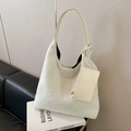 Winter beige faux shearling tote bag with leather straps and matching small coin purse - White