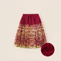 Gonna tradizionale cinese rossa per bambina con stampa dorata e fodera in pile calda - Rosso (DQ94029) / 160