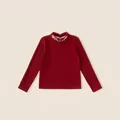Top cinese tradizionale rosso per bambine con ricami floreali e bottone a ranocchia - Rosso (DY94030) / 130
