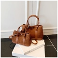 Dark brown suede bucket bag set with top handle and adjustable shoulder strap - Large Size Brown