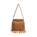 Bohemian bruine crossbodytas van imitatiesuède met franjes en verstelbare schouderriem - Bruin