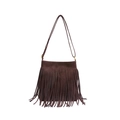 Donkerbruine crossbodytas van imitatie-suède met lange franjes in retro-stijl - Bruin