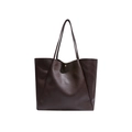 Grande borsa tote in pelle martellata marrone scuro con chiusura magnetica dorata - Marrone