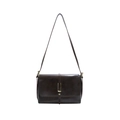 Minimalist vintage dark brown PU leather crossbody bag with gold rectangular clasp - Brown