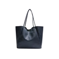 Grande borsa tote in pelle martellata nera con fibbia in metallo dorato lucido - Blu