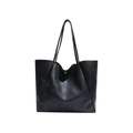 Grande borsa tote nera con trama a grana di litchi e chiusura magnetica dorata - Nero