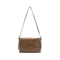 Vintage brown shoulder bag in faux leather with gold metallic buckle for women - Khaki