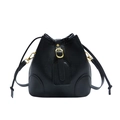 Bolso cubo minimalista de cuero negro con herrajes dorados y cierre de cordón ajustable - Negro