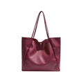 Borsa tote capiente in pelle bordeaux con grana litchi e chiusura magnetica dorata - Rosso