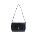 Minimalist black rectangle shoulder bag with gold buckle and flap in retro style - Black