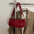 Retro red faux leather shoulder bag with silver rivet straps and a sleek rectangle shape - Red