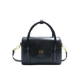 Klassische schwarze Kofferhandtasche mit Goldlogo, Rundgriff und verstellbarem Riemen - Schwarz