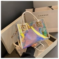Chic holographic transparent crossbody square bag with white leather handle and strap - Off-white
