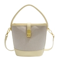 Bolso saco retro de tweed beige con adornos de cuero y cierre de metal dorado - Amarillo