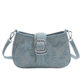 Borsa sottobraccio in denim azzurro con borchie a stella e hardware in metallo argento - Azzurro