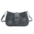 Borsa sottoascellare in denim grigio scuro Y2K con borchie a stella e fibbia in metallo - Nero