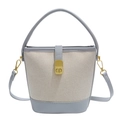 Chic vintage style bucket bag in off-white canvas and light blue leather contrast - Gray
