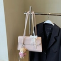 Pink patent leather shoulder bag with lace bow and plush bear charm detail - With Pendant Style (JM-1909) / Pink with Pendant