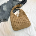 Khaki hand-woven crochet hobo shoulder bag with bohemian openwork hollow design - Khaki (No Pendant)