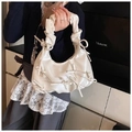 Elegante borsa a nuvola color crema con fiocchi dolci e dettaglio manico a pieghe - Bianco
