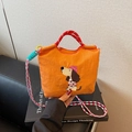 Borsa in tessuto arancione con ricamo bassotto e spalline colorate in corda - Arancione