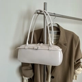 Minimalist cream white PU leather shoulder bag with decorative buckle and dual straps - Without Pendant / White