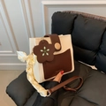 Mini bolso bandolera en crema y marrón con asa de pañuelo de seda y colgante de flor - Rojo