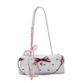 Sweet light blue shoulder bag featuring red bow prints and a heart metal charm - Blue