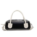 Chic black and white contrast leather baguette bag with dual cream handles and crossbody clips - Black (With Beige)