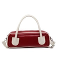 Fashionable red and cream baguette bag in glossy faux leather for women - Red (With Beige)