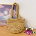 Handmade khaki crochet tote bag with hollow woven mesh design for summer vacation style - Brown