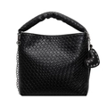 Schwarze gewebte Beuteltasche mit geflochtenem Griff, Silberkette und Herzanhänger - 23*7*22 / Schwarz
