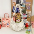 Bolso plisado a rayas beige y blanco con elegantes lazos decorativos y bandolera - Caqui