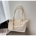 Sac cabas à carreaux beige avec broderies et petite pochette zippée assortie incluse - Blanc Cassé