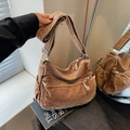 Vintage khaki brown large capacity canvas tote bag with multiple zipper pockets - Brown
