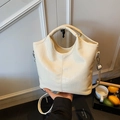 Elegant cream white crocodile pattern tote bag with top handle and adjustable strap - White Without Pendant
