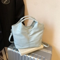 Light blue faux crocodile embossed tote bag with top handles and shoulder strap - Blue Without Charm