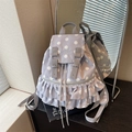Sac à dos lavande à pois avec sangles en cuir gris et bordure à volants décorative - Gris