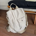 Zaino e borsa a tracolla multifunzione in nylon beige con tasche multiple e logo - Bianco Sporco