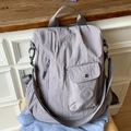 Zaino da viaggio multifunzionale in nylon grigio chiaro stropicciato con tracolla e tasca - Grigio