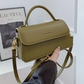 Avocado green retro boxy crossbody shoulder bag in smooth PU leather finish - Green