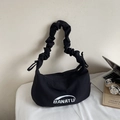 Sac cabas minimaliste en toile noire avec large bandoulière plissée et grande capacité - Noir sans Pendentif