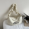 Sac bandoulière plissé beige en toile avec logo Banatu et bandoulière à froufrous - Blanc Cassé Sans Pendentif