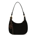 Schwarze mattierte Hobo-Tasche in Halbmondform mit goldenen Beschlägen - Ohne Anhänger / Schwarz