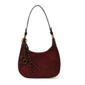 Dunkelrote Hobo-Tasche aus Wildleder mit Lederriemen und goldenen Metallakzenten - Ohne Anhänger / Burgunderrot
