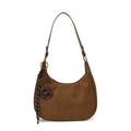 Braune matte Leder Halbmond-Handtasche mit verstellbarem Gurt und Seidenschal - Ohne Anhänger / Braun