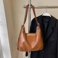 Brown vintage leather tote bag with long straps for versatile commuting shoulder wear - Brown