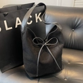 Borsa hobo in pelle scamosciata nera retrò con fiocco per l'uso quotidiano - Nero